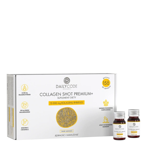 Collagen Shot Premium+, 13 000 mg kolagenu rybiego, 15 szt., smak mango